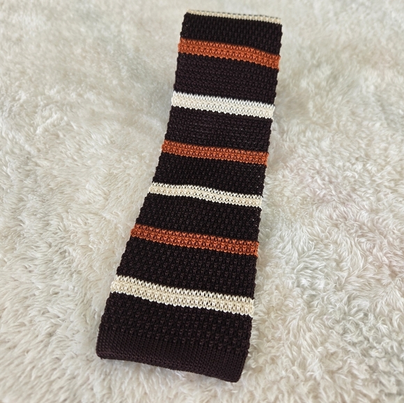 Barbour Striped Knit Tie in Brown, Orange, and White - Picture 1 of 4